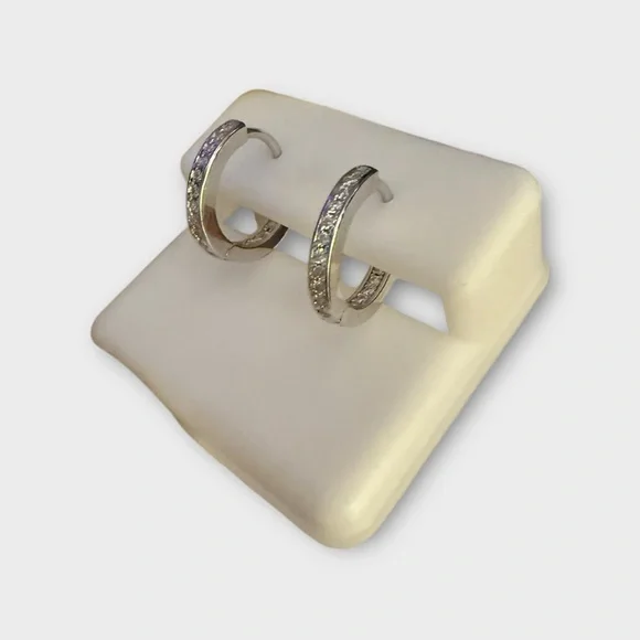 Moissanite And Silver Hoop Earrings - Picture 2 of 3